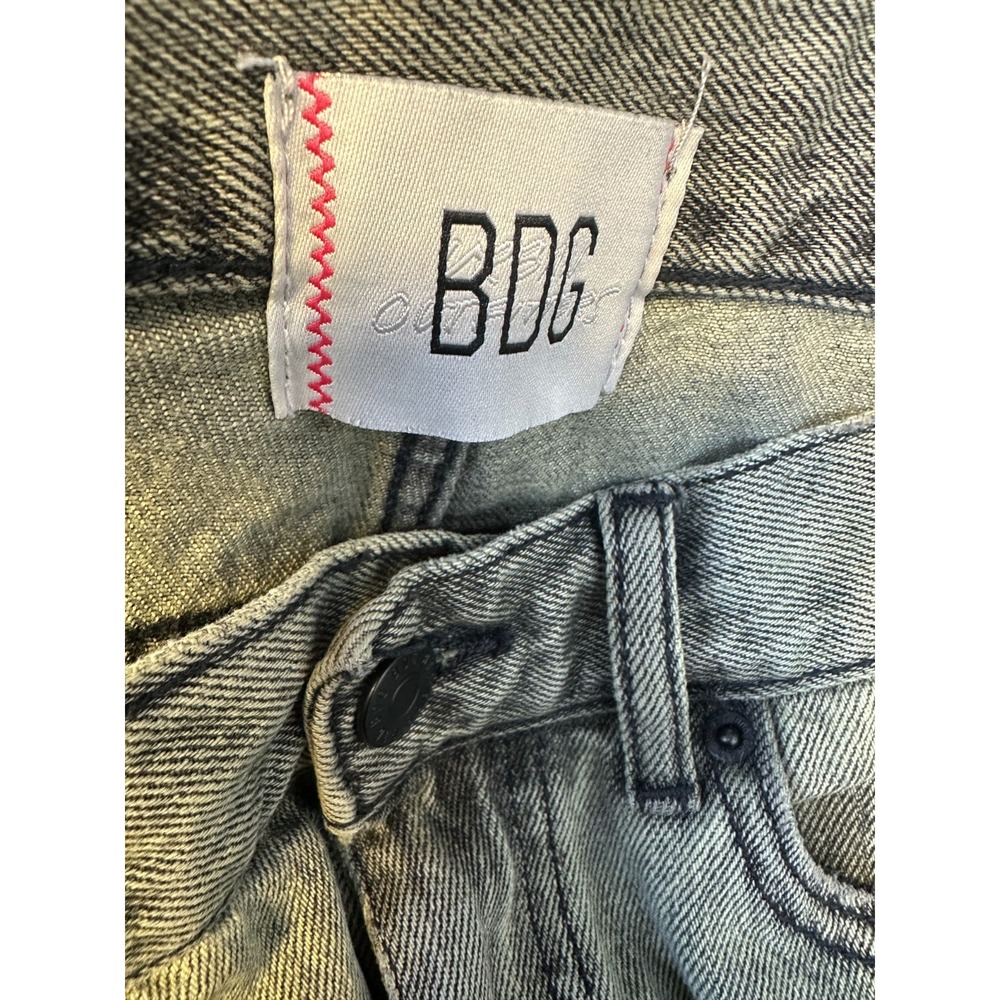 BDG Cowgirl Jean Green Acid Wash Distressed Straight Leg Raw Hem Denim Size 25 - Picture 7 of 14